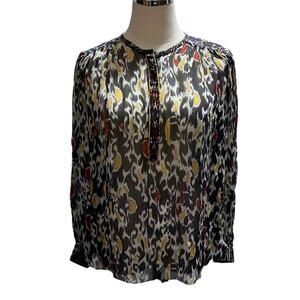 Isabel Marant Blouse Pilay Multi Printed Silk Sheer SZ 36/ US SM Long Sleeve Top